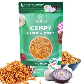 Homtiem Crispy Garlic & Onion : Sichuan 3.5 Oz., Versatile Seasoning, All-Natural, Non-GMO, Vegan & Gluten-Free, Ready-to-Use, Keto-Friendly, Low-Carb