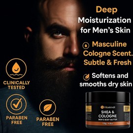 Men's Body Butter, Shea and Cologne Scented Body Cream 5.07 oz, All Skin Types