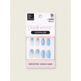DAISO 25Y Too Cool For School Real Wear Nail Tips 24 Pieces (Breeze Blue)