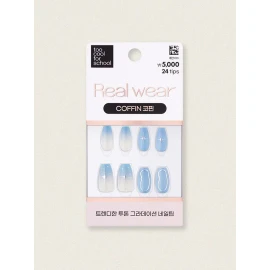 DAISO 25Y Too Cool For School Real Wear Nail Tips 24 Pieces (Breeze Blue)