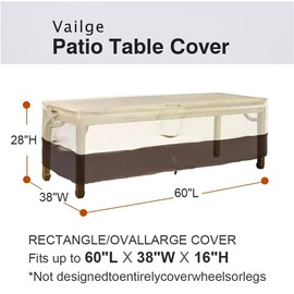 Vailge Rectangular/Oval Patio Table Cover, Heavy Duty and Waterproof Outdoor Lawn Patio Furniture Covers (Beige&brown, 60"Lx38"Wx28"H)
