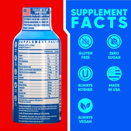 Vitamin Energy Hydration+ Extra Strength Energy Shot Blue Raspberry 48 Pack, 260mg Natural Caffeine, Electrolytes, BCAAs, Amino Acids, Hydration & Performance, Zero Sugar, Gluten-Free, 1.93 fl oz