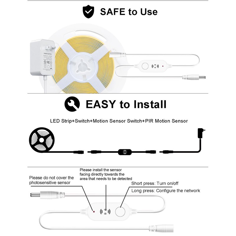 YSRSAI Cool White 6500K Smart COB LED Strip Light 9.85ft