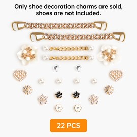 Yomaido Bling Charms for Crocs 22 Pcs, Shoes Decoration Accessories Crystal Diamond Pearl Flower Clog Sandls Gold Bracelet Wristband