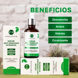 Pureza Natur Serum Aclarante De Pao Manchas Facial y cido Hialurnico suero reductor de hiperpigmentacin y mancha obscura facial Todo tipo de piel 50ml
