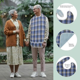 Modaliv Premium Adult Bib for Eating – Waterproof & Washable Clothing Protector with Food Catcher – Reusable Adult Bibs for Seniors, Elderly Men & Women – Extra Long Dining Bib (Blue)