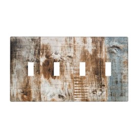 YIJIKJY Light Switch Cover Plate Rustic Blue Brown Wooden Boards Old Wood 4 Gang Quad Toggle Decorative Switch Plates Wall Panels Electrical Wall Plates Faceplate for Cabin Home Decor