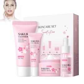 Fengyang® 4-Piece Gift Set Skincare Set for Women, Sakura Skincare Set, Gentle Skin Cleansing, Facial Care Tool with Cherry Blossom Extract (4-piece set)