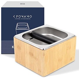KYONANO Knock Box, Espresso Accessories, Espresso Knock Box, Coffee Knock Box with Durable Knock Bar and Non-Slip Base, Made of Bamboo and Stainless Steel, Knock Boxes Breville Machine Accessories