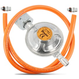 BRADAS® Gas Regulator Pressure Regulator 37 mBar - 1.5 kg/h with Gas Hose 1 m Length + 2 Hose Clamps Propane Butane Connection Set | Grill Camping Gas Regulator Gas Pressure Regulator Low Pressure