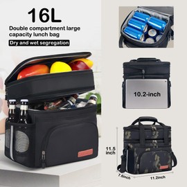 JOINGO Lunch Box For Men/Women,Large Double-layer Insulated Expandable Reusable Leakproof Cooler Bags For Adults,Lunch Bag With Adjustable Shoulder Strap For Office Travel Picnic（Camo）