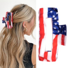 WRBAJIS 4th of July Hair Clips Patriotic American Flag Hair Claw Clips Elegant Red White Blue Claw Clip Strong Hold Hair Accessories for Women Girls Independence Day Parade Party Supplies