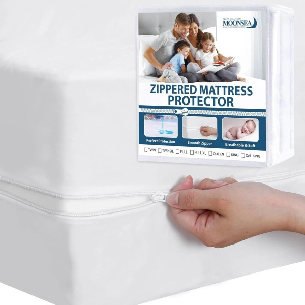 Moonsea Waterproof Twin Mattress Protector 6-Side Zippered Encasement Box Spring