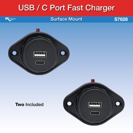 RV Designer S7628, Surface Mount - Dual Type C & USB-A Port Fast Charger - 2 Pack