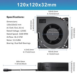 GDSTIME 120mm x 32mm 12cm DC 12V Powered Fan Brushless Centrifugal Blower Axial Cooling Fan with AC 100V - 240V Speed Controller