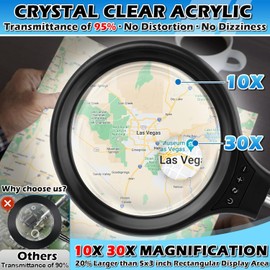 HQGZQL Large 30X 10X Floor Magnifying Glass with Light and Stand,2 in 1 Adjustable Height Floor Magnifying Lamp,Lighted Magnifiers for Hands Free Close Work, Sewing,Crafts, Reading,Hobbies
