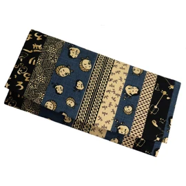 Jidai Komon Bill Wallet, 2 Tiers, Japanese Pattern, Okame Hyottoko Pattern, Blue, blue