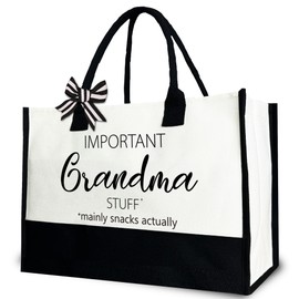 Gezred Important Grandma Stuff Tote Bag for Women, Grandma Birthday Gift, 12x17 inch