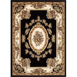 Well Woven Pastoral Medallion Black French European Formal Traditional 5x7 (5'3" x 7'3") Area Rug Easy to Clean Stain/Fade Resistant Modern Contemporary Floral Thick Soft Plush Living Dining Room Rug