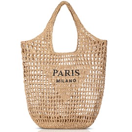 Pleneal Beach Bags for Women - Women Beach Tote Bag, Summer Mesh Hollow Shoulder Tote for Holiday Market, Paris, One Size