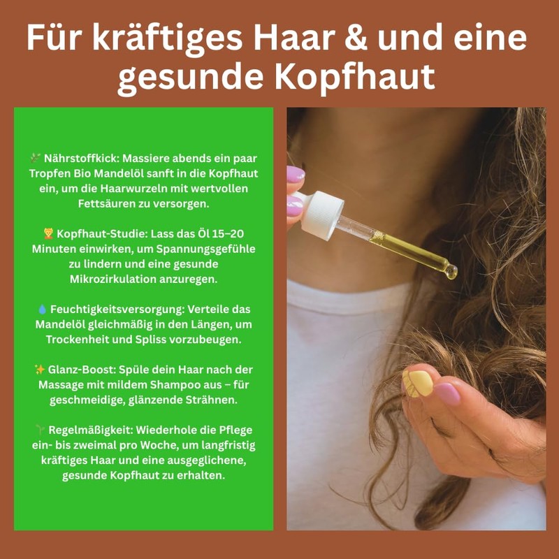 Natives Bio-Mandelöl Kaltgepresst – Premium Massage-, Haut- & Haarpflegeöl -
