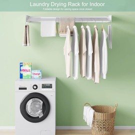 Wall Mounted Laundry Rack, Collapsible Clothes & Towel Drying Rack for Indoor & Outdoor, 40' W x 16.5 L Ft, 60 lb Capacity, White