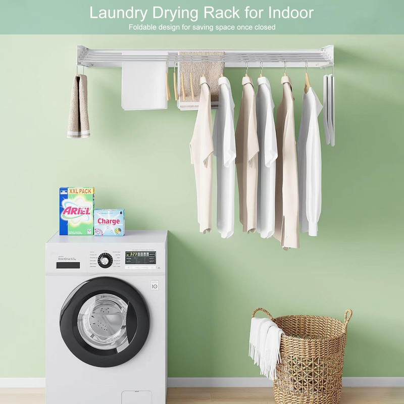 Wall Mounted Laundry Rack, Collapsible Clothes & Towel Drying Rack