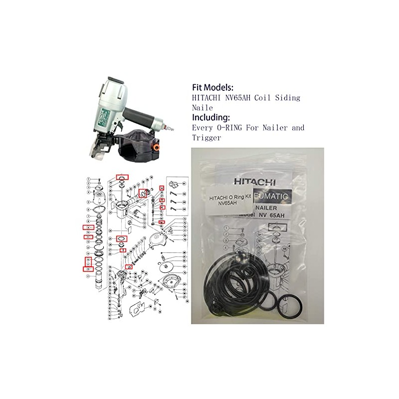 NV65AH O-Ring Kit for Hitachi 2-1/2-Inch Coil Siding Nailer with