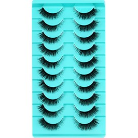 Clear Band Eyelashes Russian Volume Fluffy Strip Lashes 10 Pairs Natural Wispy D Curly False Eyelashes Look Like Extensions (HTAL09)