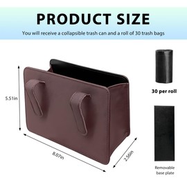 FSTURIOS Car Trash Can, Waterproof Leather Hanging Storage Container Vehicle Dustbin, Auto Foldable Mini Garbage Organizer Trash Bag for Truck SUV RV, Essential Car Accessories (Dark Brown)