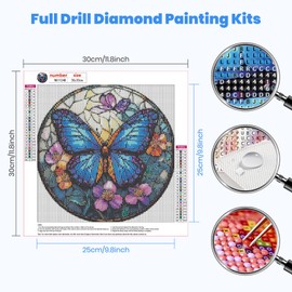 HEIBAGO 5D Diamond Painting for Adults, Butterfly Rhinestone Embroidery Diamond Painting Set, DIY Full Drill Diamond Painting Kits, Flowers Diamond Art Pictures for Beginners, Home Decor, 30 x 30 cm