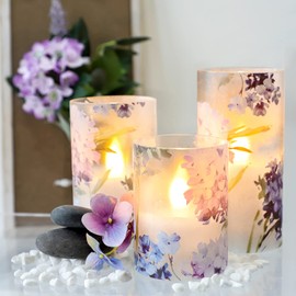 Silverstro Hydrangea Flameless Candles with Remote Blinks Glass Real Wax LED Candles - Home Party Wedding Romantic Love Theme Summer Holiday Decor - Set of 3