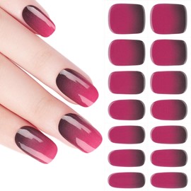 DANNI & TONI Nail Gel Stickers Semi Cured Gel Nail Strips (Berry Ombre) Red Ombre Nail Wraps 28 Stickers