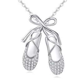 AXELUNA Ballet Shoes Necklace 925 Sterling Silver Ballerina Pendant Bow Tie Jewelry Gifts for Women Ballet Lovers