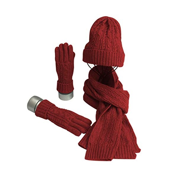 Hat Gloves Scarf Set for Women Ladies Girls Knitted Scarf 3 in 1 Set Winter (Red)