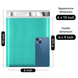 Fuxury Bubble Mailers 6x10" 100 Pack Teal Padded Envelopes Usable Size 6x9" Mailing Envelopes Bubble Padded Opaque Shipping Bags for Mailing,Packaging, Small Business, Boutique #0