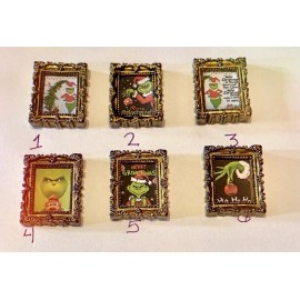 TreasureNTrooveGifts 1 Christmas Grinch Print Frame Handmade 1x1” Dollhouse Miniature Your Choice