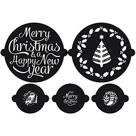 RICO DESIGN GmbH & Co. KG 5-teiliges Merry X-Mas & Happy New Year Kuchen und Cupcake Schablonen Set