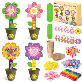 FoszaSzept Poking Flower Craft Kits - Mother's Day DIY Felt Standing Flowers Gift with Flower Pot and Fabric Squares, Springtime Flowers Creative Activity Home School Fun Activities for Kids(24 Pack)