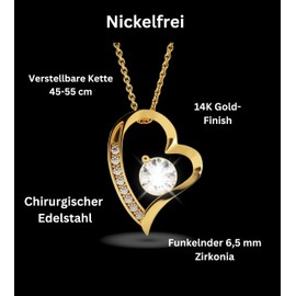 Ahnona An Meinen Schatz Necklace, Birthday Gifts for Women, Yellow Gold Plated Heart Necklace for Girlfriend, Gift Set Women, Loving Anniversary Gift for Her, Cubic Zirconia, Cubic Zirconia