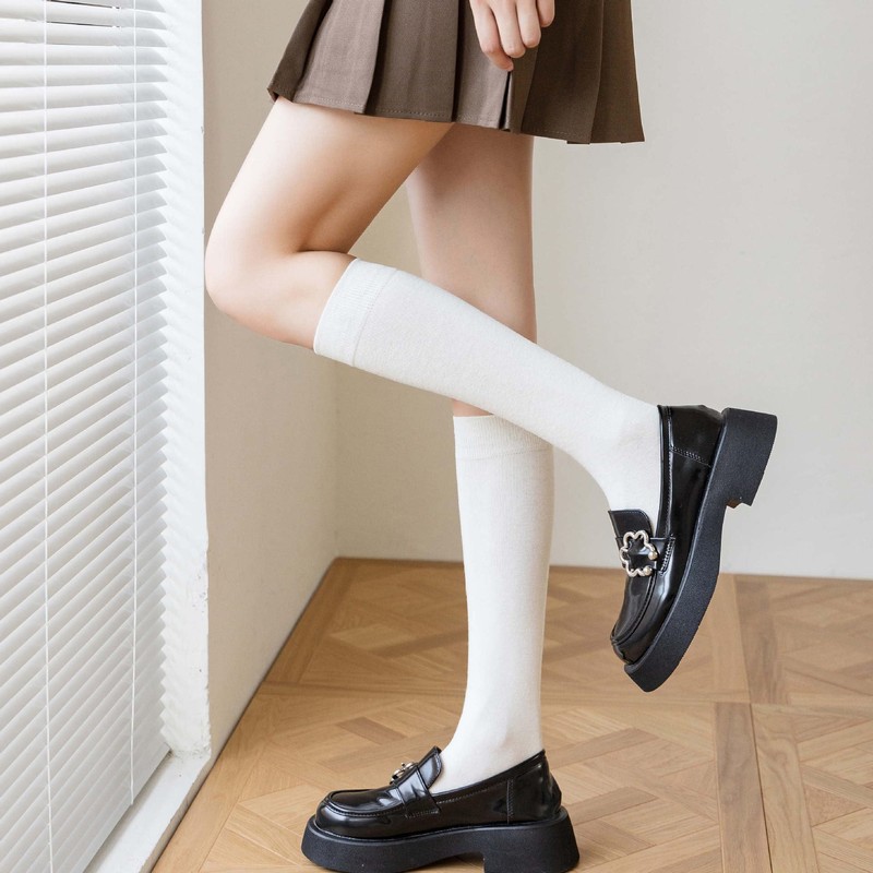 KYULM7 High Socks, 2 Pair Set, Solid Color, Cotton, High
