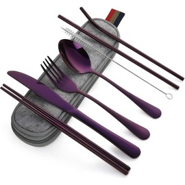 Cutlery Set, Spoon, Fork, Chopsticks Set, 8 Piece Set, For Bento Bento Tableware Set, 304 Stainless Steel, Durable, Stylish, Wheat Case, Tableware Set, Portable, 7 Colors Available, For Students,