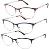 3 Pack Reading Glasses for Women Blue Light Blocking, Metal