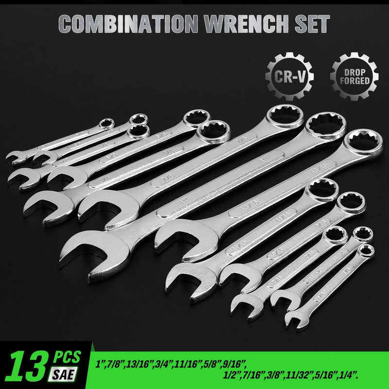 30-Piece Combination Wrench Set, Metric (6mm-24mm) & SAE (1''-1/4"), Standard