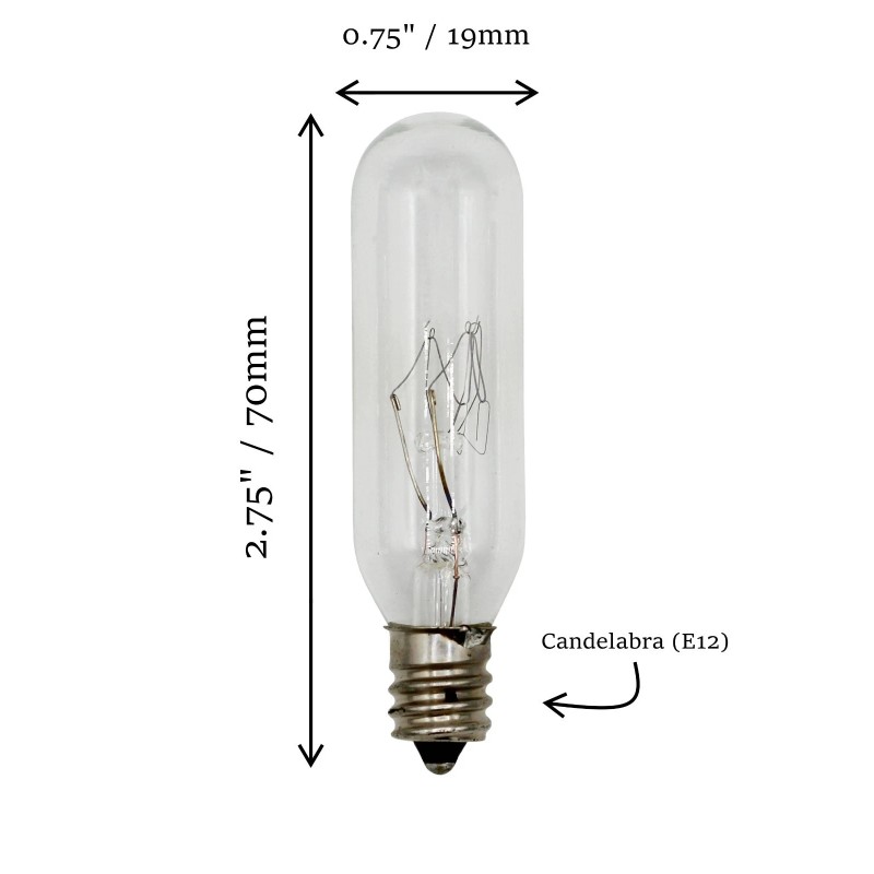 Creative Hobbies 25W T6 Tubular Bulbs, 120V, E12 Candelabra Base,