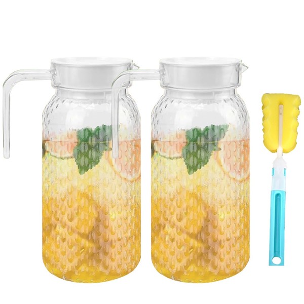 2 Pack 1 Litre Acrylic Pitchers with Lid and Handle,Clear