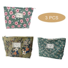 Pack of 3 Travel Cosmetic Bag, Toiletry Bag, Corduroy, Make Up Bag, Small, Toiletry Bag Organiser, Corduroy Cosmetic Bag, Travel Cosmetic Bag, Wash Bag for Handbag, Cosmetic Bags for Travel, Green