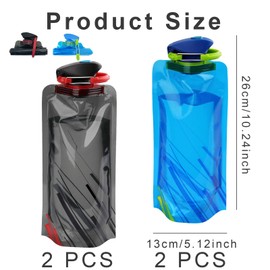 Fogcosy 4 Pcs Collapsible Water Bottles, Sports Portable Sport Water Bottle, Reusable Water Bottles for Traveling, Hiking, Camping, Backpacking, Durable Lightweight, Idea for Outdoor Sports