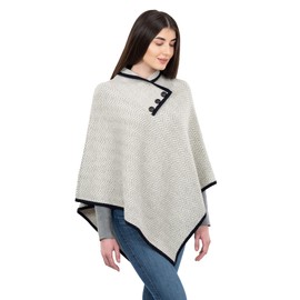 SAOL Ladies Herringbone Poncho Sweater Soft Wool Blend (Large - X-Large, Herringbone Grey)