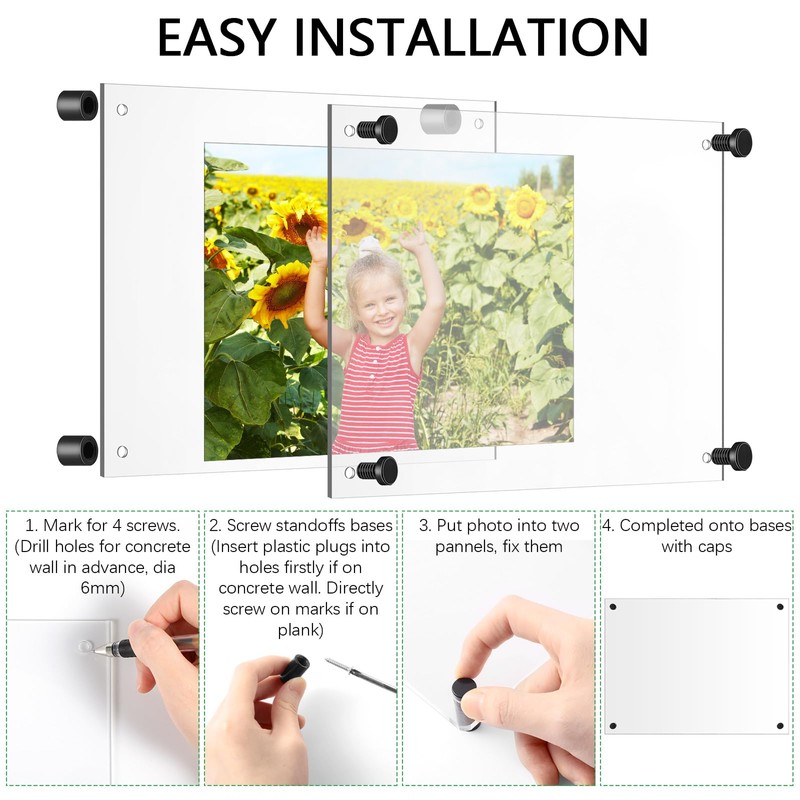 Yalikop 8 Pcs Acrylic Floating Picture Frame 8.5 x 11